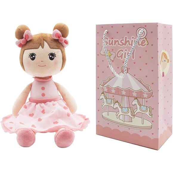 🆕 Baby Girl Pink Stuffed Super Soft Plush Cotton Filler Damp Cloth Toy Gifts - Picture 7 of 8